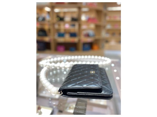 Chanel black sheepskin pearl chain bag - view 5