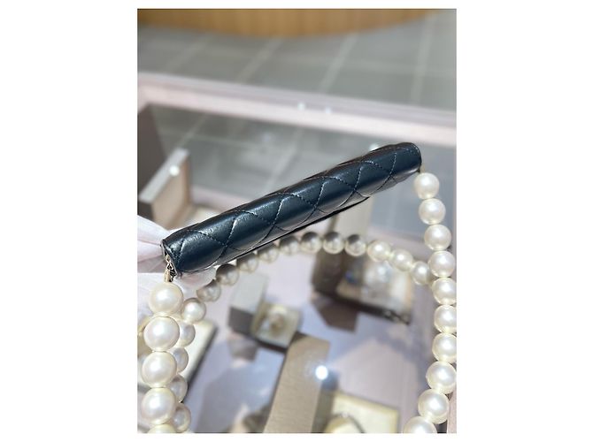 Chanel black sheepskin pearl chain bag - view 7