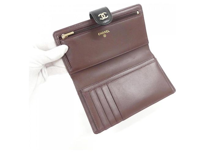 Cartera larga de piel de becerro granulada negra Chanel Negro - vista 8