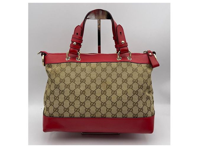 Borsa Tote Gucci Monogram Canvas Heart Charm Rosso Beige - vista 2