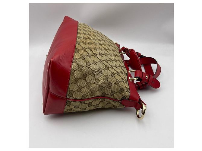 Borsa Tote Gucci Monogram Canvas Heart Charm Rosso Beige - vista 3