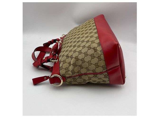 Borsa Tote Gucci Monogram Canvas Heart Charm Rosso Beige - vista 4