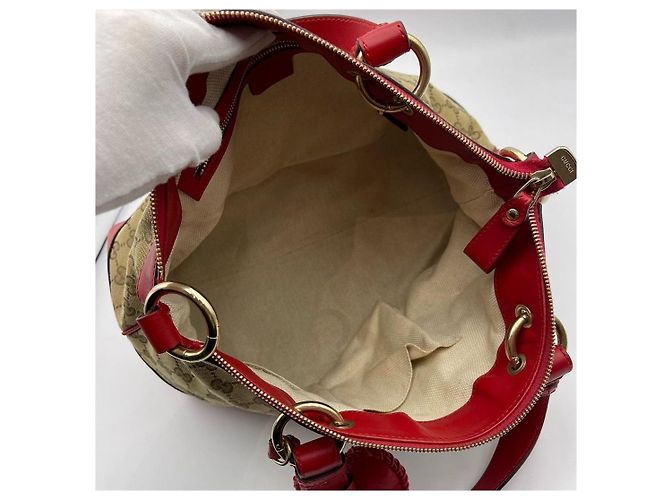 Borsa Tote Gucci Monogram Canvas Heart Charm Rosso Beige - vista 8