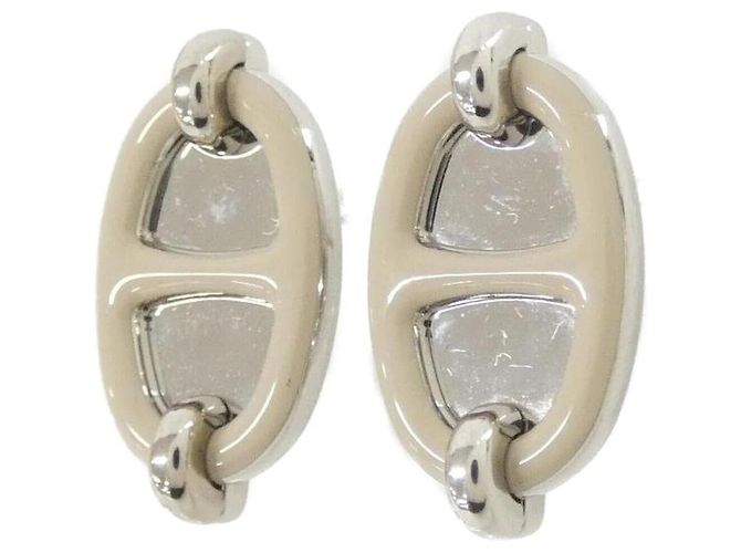 Hermès Hermes Mini Maillon 100052FP Ohrringe Braun Silber Beige - Ansicht 2