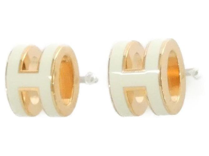 Hermès Ohrstecker Pop H MINI 608002FO Weiß Golden - Ansicht 2