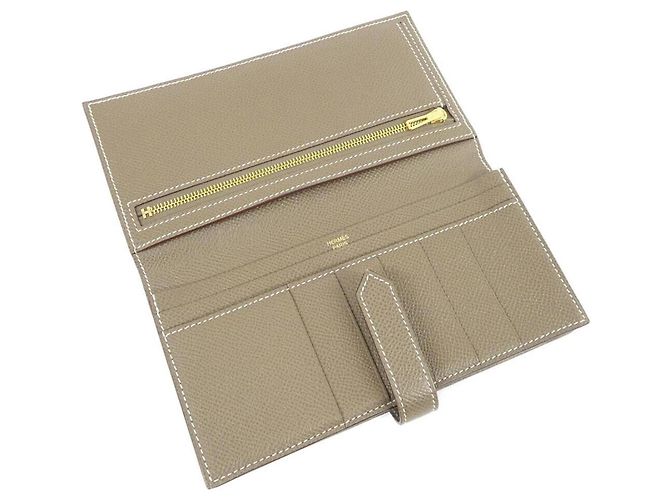 Hermès Cartera Hermes Bearn Soufflé Gris pardo - vista 7