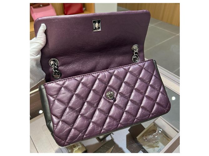 Borsa Chanel Classic Flap Medium in agnello metallizzato viola Porpora - vista 7