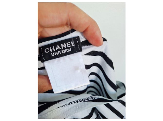 Camiseta marinera a rayas Chanel con logo CC Negro Blanco - vista 5
