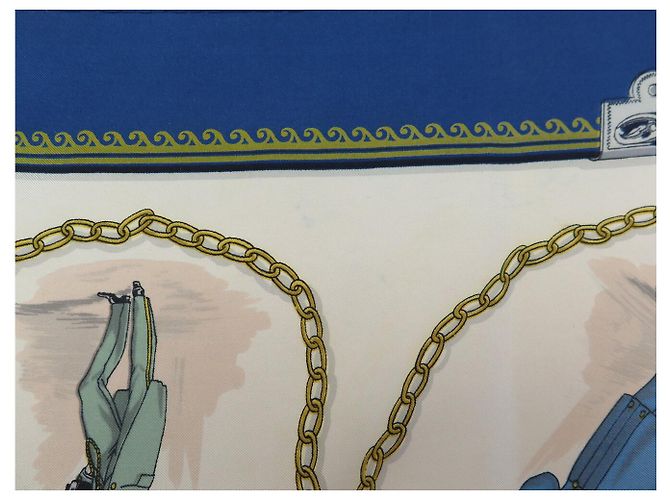 Hermès FASCIA VINTAGE HERMES CNEP LES BANQUIERS 1955 QUADRATO DI SETA 90 BLU - vista 10