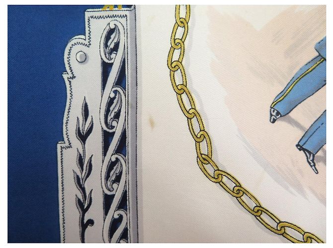 Hermès FASCIA VINTAGE HERMES CNEP LES BANQUIERS 1955 QUADRATO DI SETA 90 BLU - vista 12