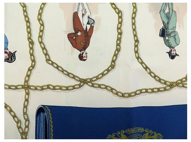 Hermès FASCIA VINTAGE HERMES CNEP LES BANQUIERS 1955 QUADRATO DI SETA 90 BLU - vista 13