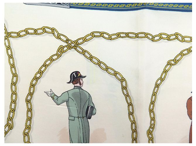 Hermès FASCIA VINTAGE HERMES CNEP LES BANQUIERS 1955 QUADRATO DI SETA 90 BLU - vista 14