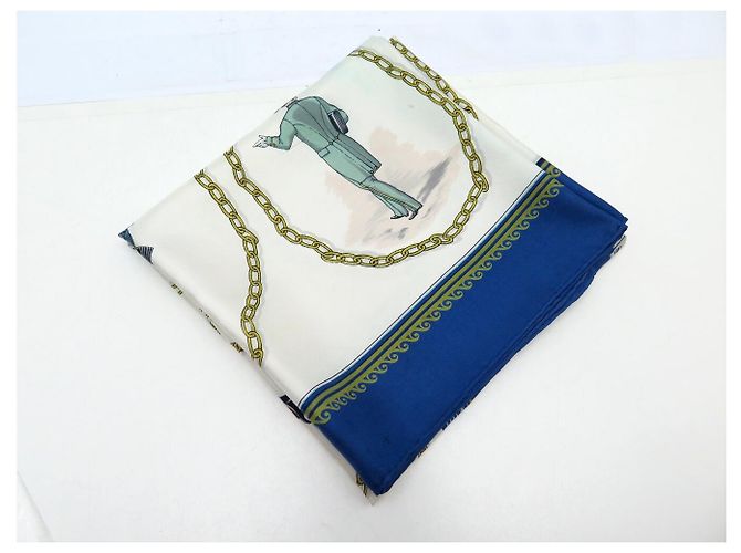 Hermès FASCIA VINTAGE HERMES CNEP LES BANQUIERS 1955 QUADRATO DI SETA 90 BLU - vista 16