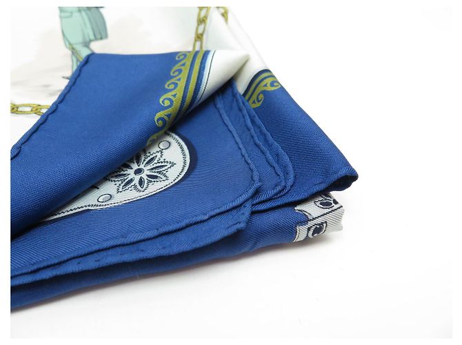 Hermès FASCIA VINTAGE HERMES CNEP LES BANQUIERS 1955 QUADRATO DI SETA 90 BLU - vista 17