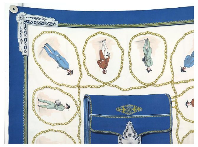 Hermès FASCIA VINTAGE HERMES CNEP LES BANQUIERS 1955 QUADRATO DI SETA 90 BLU - vista 2