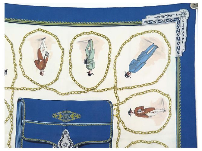 Hermès FASCIA VINTAGE HERMES CNEP LES BANQUIERS 1955 QUADRATO DI SETA 90 BLU - vista 3