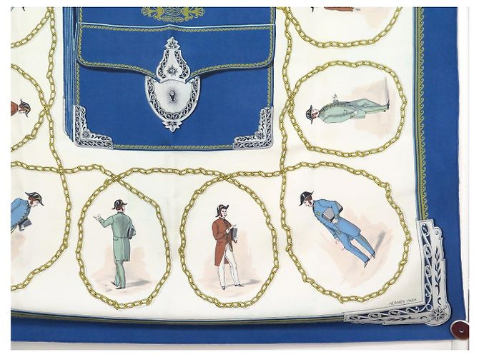 Hermès FASCIA VINTAGE HERMES CNEP LES BANQUIERS 1955 QUADRATO DI SETA 90 BLU - vista 4