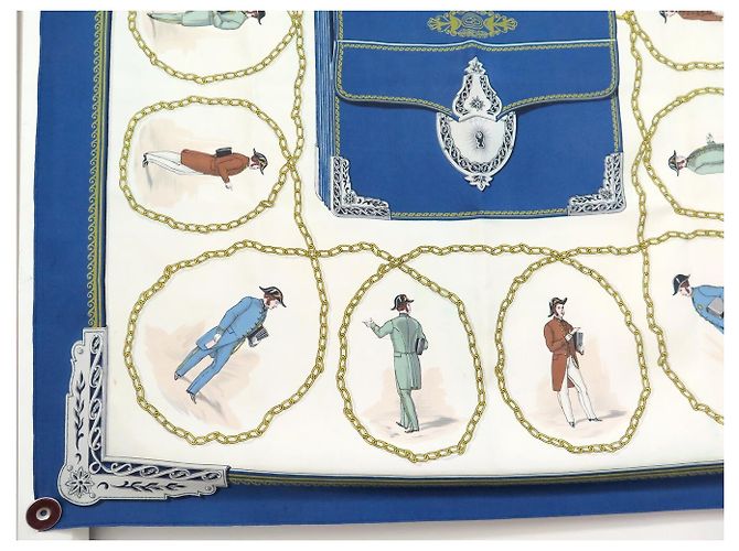 Hermès FASCIA VINTAGE HERMES CNEP LES BANQUIERS 1955 QUADRATO DI SETA 90 BLU - vista 5