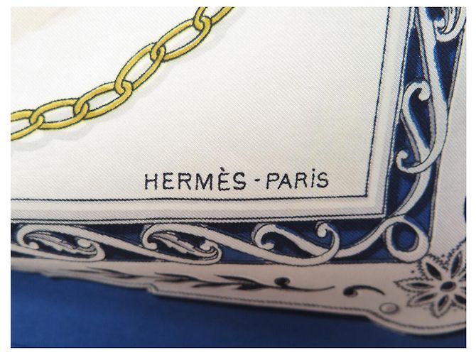 Hermès FASCIA VINTAGE HERMES CNEP LES BANQUIERS 1955 QUADRATO DI SETA 90 BLU - vista 6