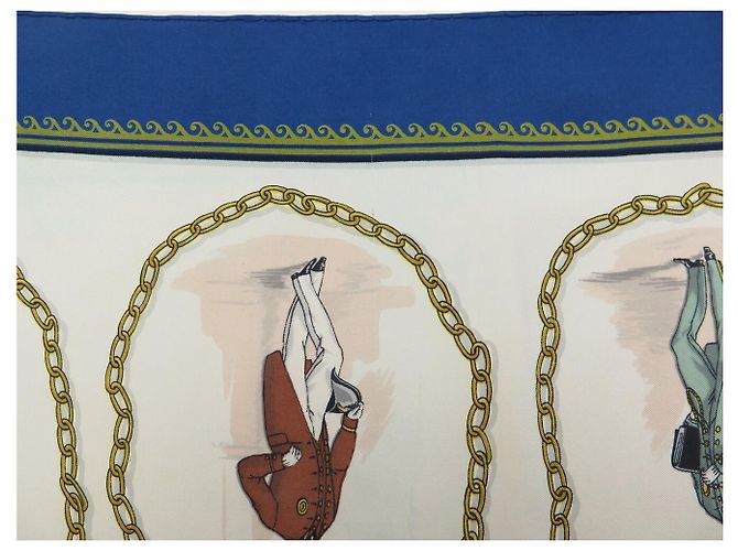 Hermès FASCIA VINTAGE HERMES CNEP LES BANQUIERS 1955 QUADRATO DI SETA 90 BLU - vista 7