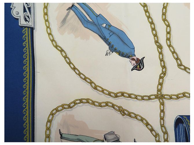 Hermès FASCIA VINTAGE HERMES CNEP LES BANQUIERS 1955 QUADRATO DI SETA 90 BLU - vista 8
