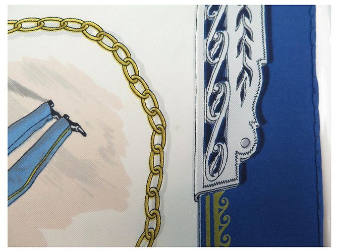 Hermès FASCIA VINTAGE HERMES CNEP LES BANQUIERS 1955 QUADRATO DI SETA 90 BLU - vista 9