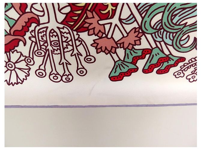 Hermès PAÑUELO DE SEDA HERMES CACHE CACHE FLEURI 90 CM BLANCO - vista 10