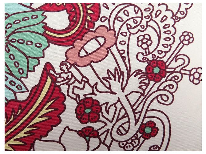 Hermès PAÑUELO DE SEDA HERMES CACHE CACHE FLEURI 90 CM BLANCO - vista 11
