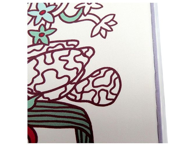 Hermès PAÑUELO DE SEDA HERMES CACHE CACHE FLEURI 90 CM BLANCO - vista 12