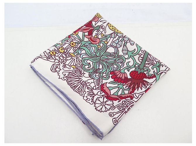 Hermès PAÑUELO DE SEDA HERMES CACHE CACHE FLEURI 90 CM BLANCO - vista 14