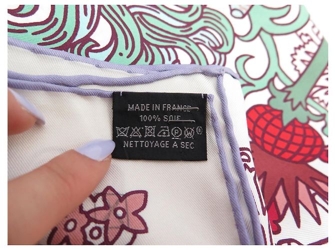Hermès PAÑUELO DE SEDA HERMES CACHE CACHE FLEURI 90 CM BLANCO - vista 16