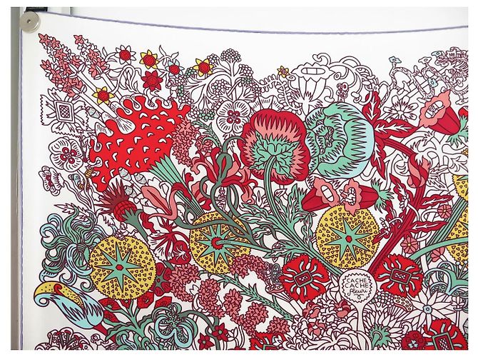 Hermès PAÑUELO DE SEDA HERMES CACHE CACHE FLEURI 90 CM BLANCO - vista 2
