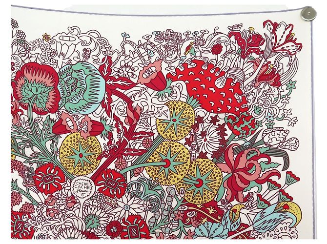Hermès PAÑUELO DE SEDA HERMES CACHE CACHE FLEURI 90 CM BLANCO - vista 3