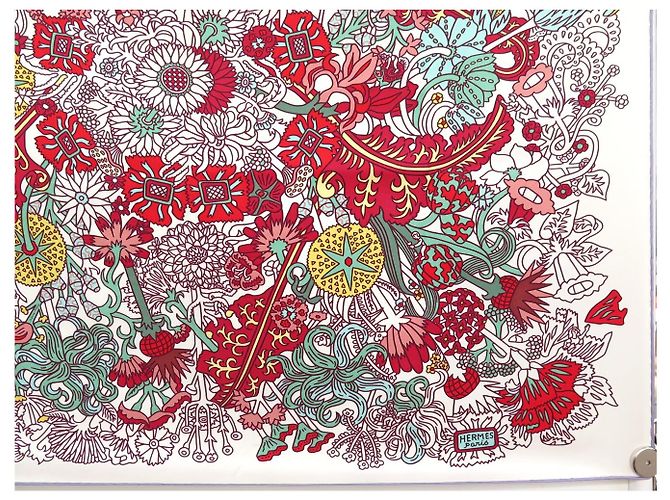 Hermès PAÑUELO DE SEDA HERMES CACHE CACHE FLEURI 90 CM BLANCO - vista 4