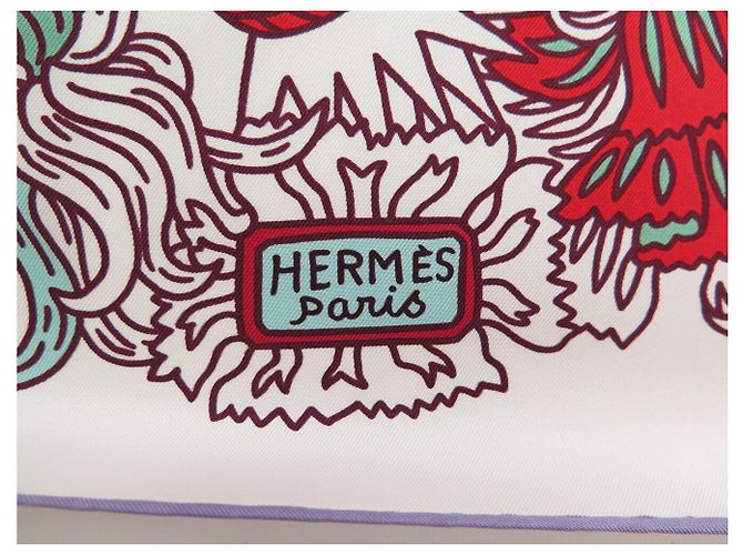Hermès PAÑUELO DE SEDA HERMES CACHE CACHE FLEURI 90 CM BLANCO - vista 6