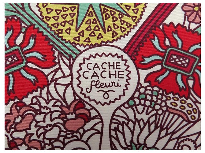 Hermès PAÑUELO DE SEDA HERMES CACHE CACHE FLEURI 90 CM BLANCO - vista 7