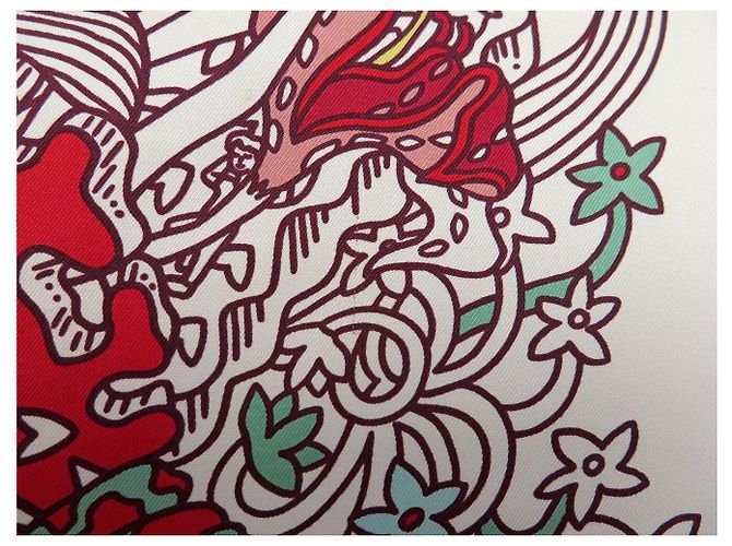 Hermès PAÑUELO DE SEDA HERMES CACHE CACHE FLEURI 90 CM BLANCO - vista 9