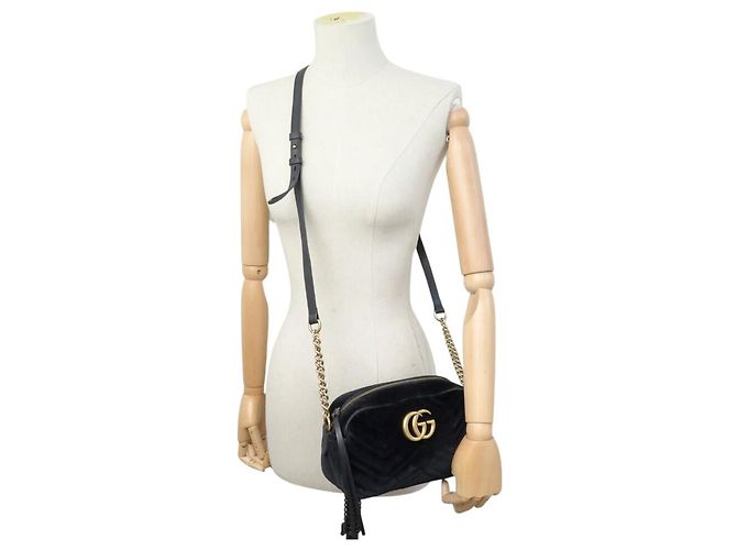 BORSA GUCCI MARMONT SMALL 447632 VELOUTÉ NERO CON TRACCOLLA - vista 5