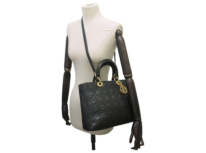 BORSA A SPALLA CHRISTIAN DIOR LADY LARGE IN PELLE CANNAGE NERA Nero - vista 7