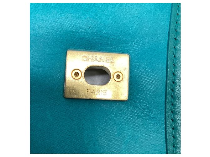 Timeless Bolsa de ombro acolchoada Chanel Large Chesterfield em couro de bezerro turquesa - vista 12