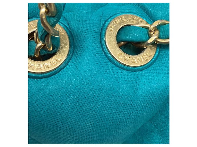 Timeless Bolsa de ombro acolchoada Chanel Large Chesterfield em couro de bezerro turquesa - vista 13