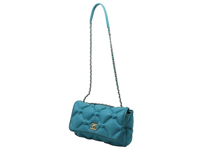 Timeless Bolsa de ombro acolchoada Chanel Large Chesterfield em couro de bezerro turquesa - vista 2
