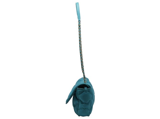 Timeless Bolsa de ombro acolchoada Chanel Large Chesterfield em couro de bezerro turquesa - vista 3