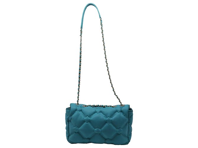 Timeless Bolsa de ombro acolchoada Chanel Large Chesterfield em couro de bezerro turquesa - vista 4