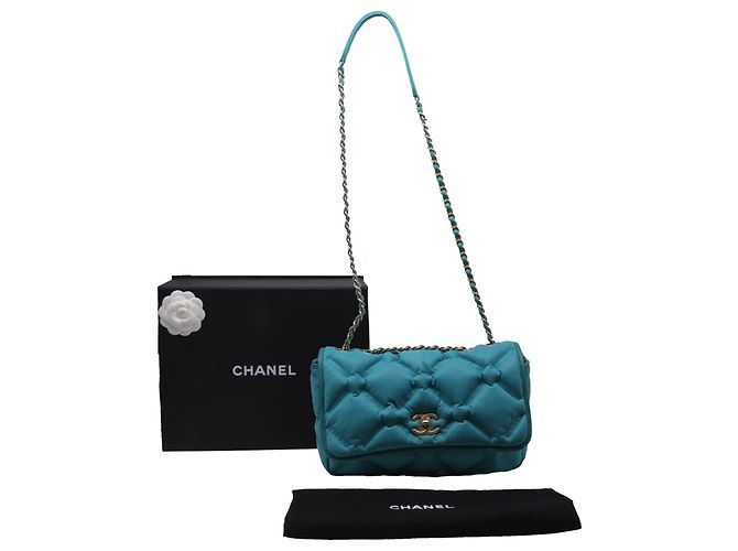 Timeless Bolsa de ombro acolchoada Chanel Large Chesterfield em couro de bezerro turquesa - vista 5