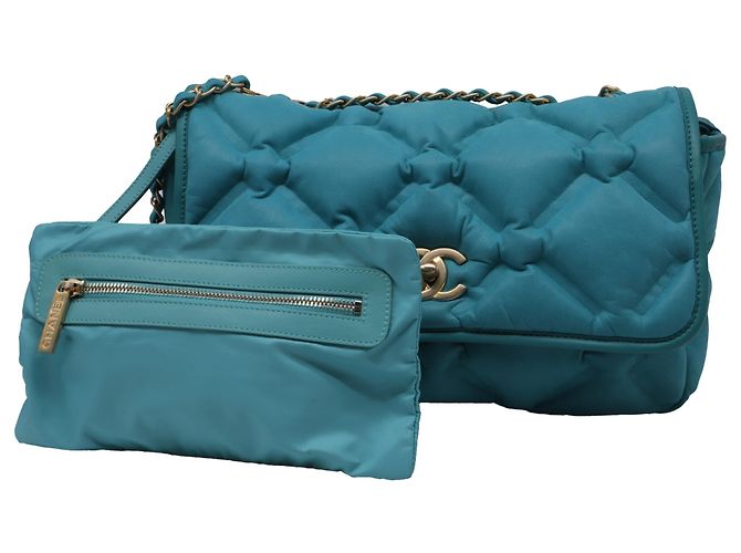 Timeless Bolsa de ombro acolchoada Chanel Large Chesterfield em couro de bezerro turquesa - vista 7