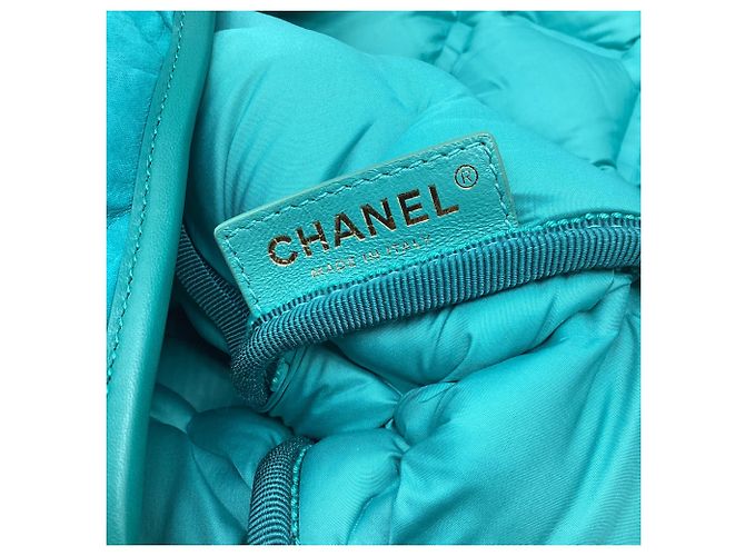 Timeless Bolsa de ombro acolchoada Chanel Large Chesterfield em couro de bezerro turquesa - vista 9