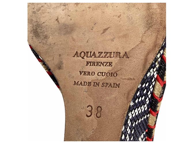 Espadrilles con zeppa Aquazzura con decorazioni Pom-Pom in camoscio blu - vista 7