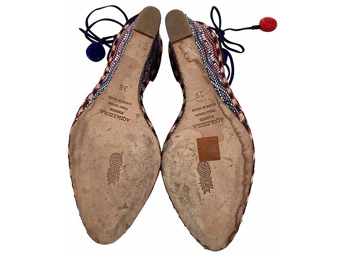 Espadrilles con zeppa Aquazzura con decorazioni Pom-Pom in camoscio blu - vista 8