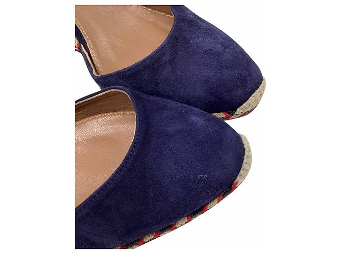 Espadrilles con zeppa Aquazzura con decorazioni Pom-Pom in camoscio blu - vista 9